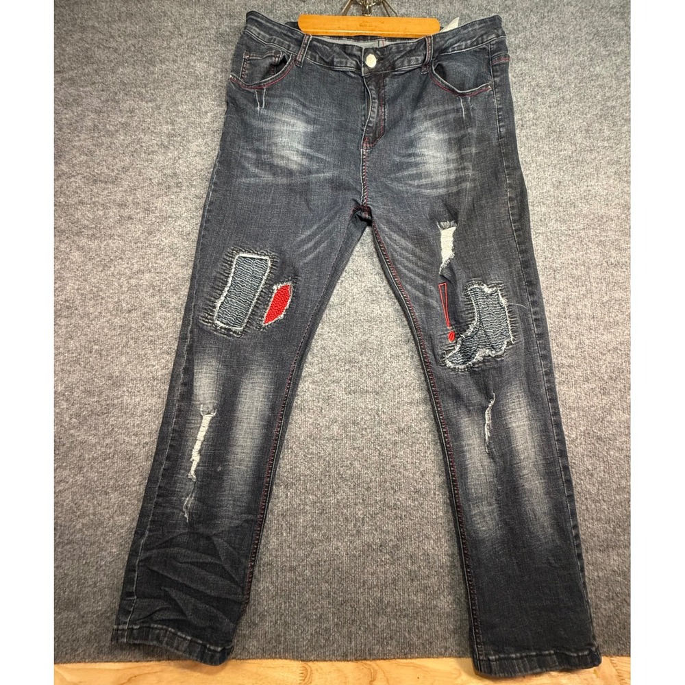 Dant Bulun 2010 Men's Distressed Patchwork Jeans Blue Denim Ripped Patch Size 42